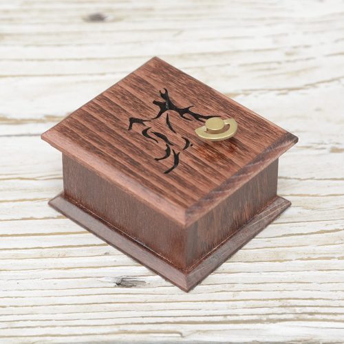 We Wish You a Merry Christmas wind-up music box mahogany