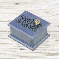 Brahms Lullaby wind-up music box blue