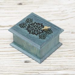 Brahms Lullaby wind-up music box turquoise